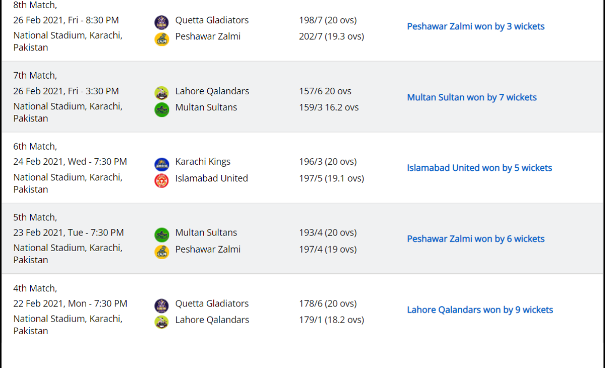 PSL 2021 Schedule