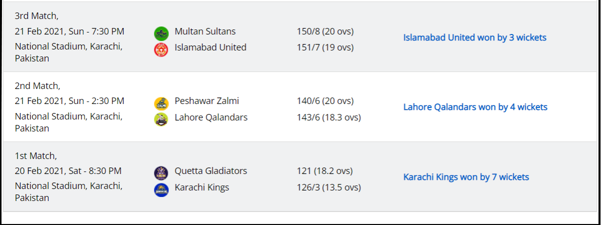 PSL 2021 Schedule