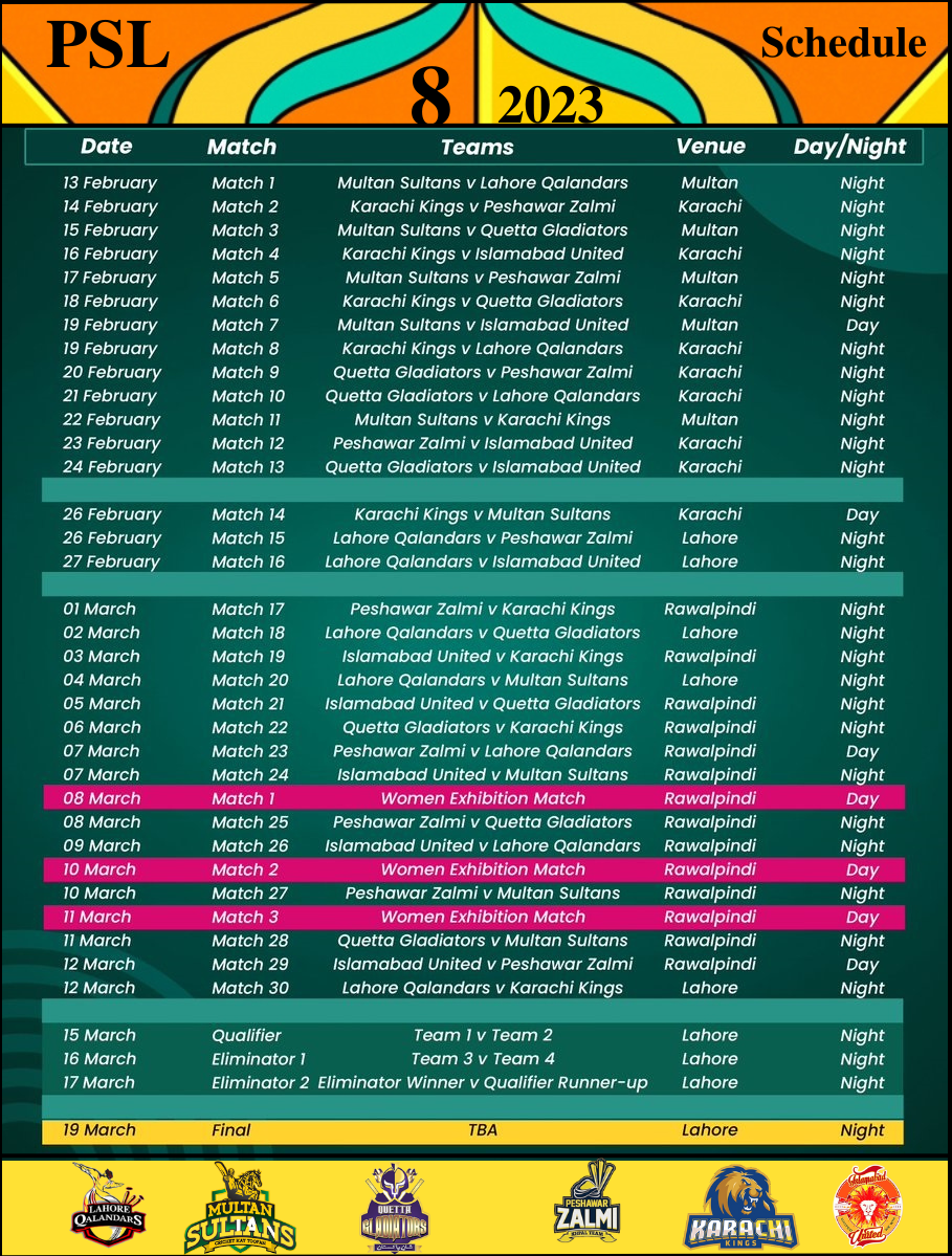 PSL 8 Schedule